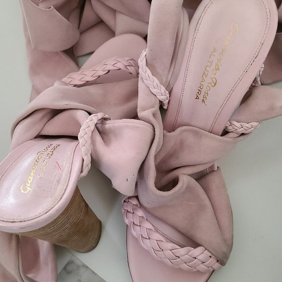 Gianvito Rossi pink suede lace up 5" heels
